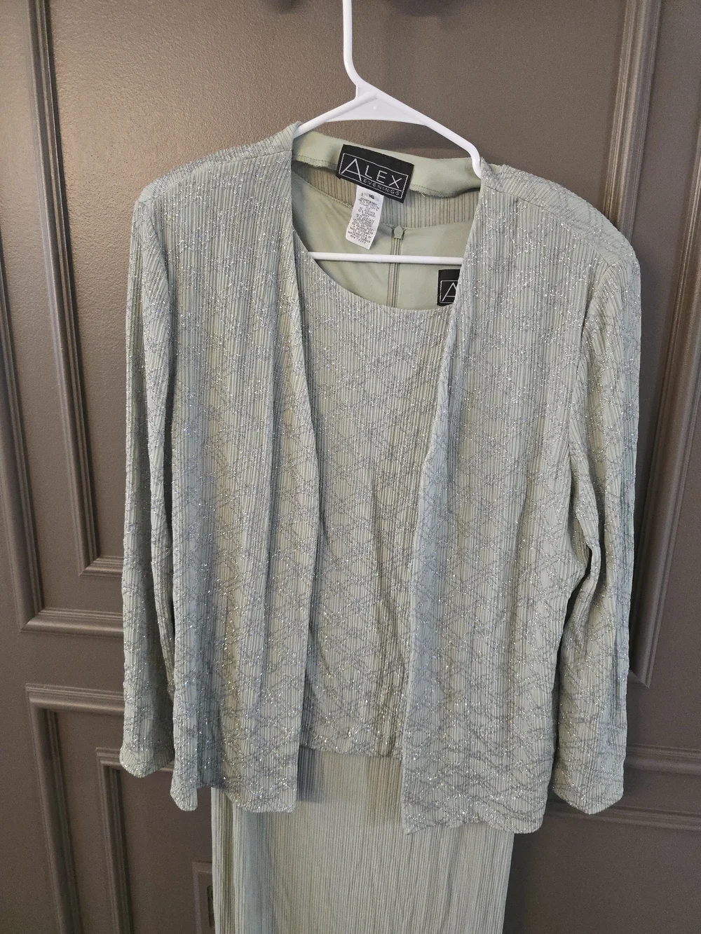 Alex Evenings Pale Sage Sparkle Open-Front Cardigan Set